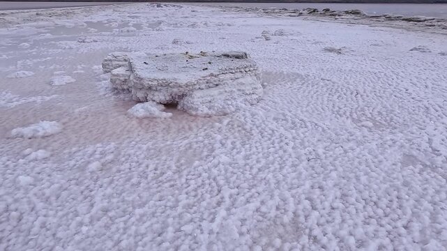 Kuialnyk Estuary, salt Sodium chloride crystallized on the bottom of a drying estuary, Odessa region, Ukraine