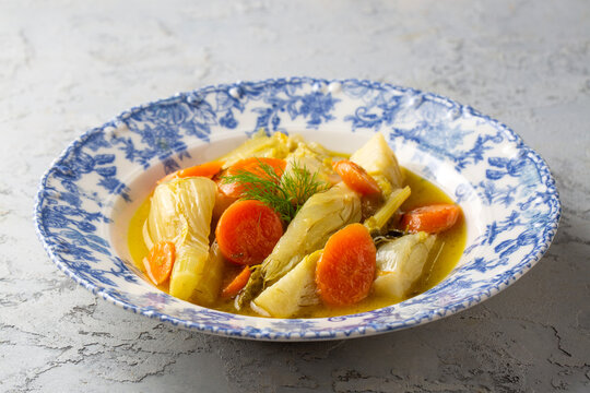 Traditional Turkish Olive Oil Fennel Foeniculum Vulgare Stew with Carrots