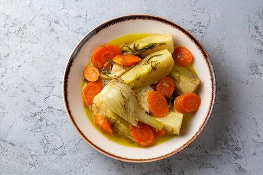 Traditional Turkish Olive Oil Fennel Foeniculum Vulgare Stew with Carrots
