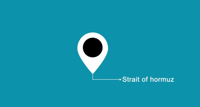 This is a Iran States state, Location marker with Strait of Strait of hormuz text on sky blue background. Strait of hormuz blockade location pin icon.