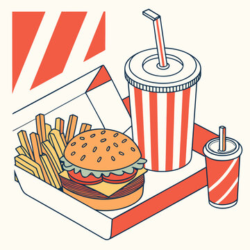 Fast food meal with burger and fries
