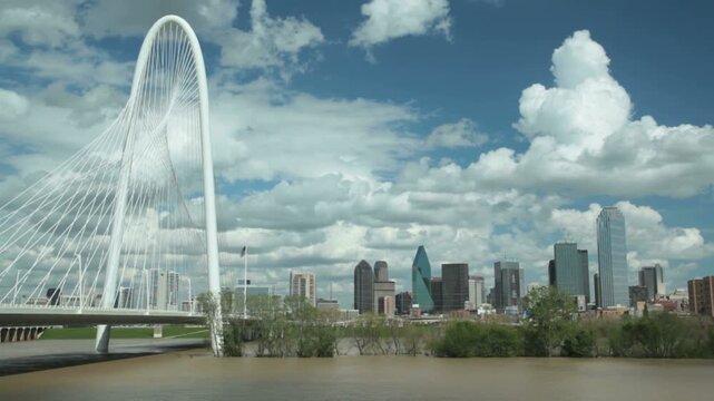 Dallas skyline time-lapse from Famous bridge over Trinity River