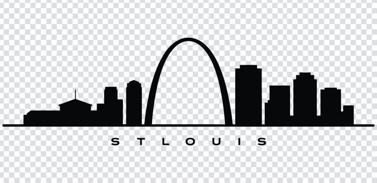 Vector illustration black silhouette of st louis city skyline with iconic gateway arch