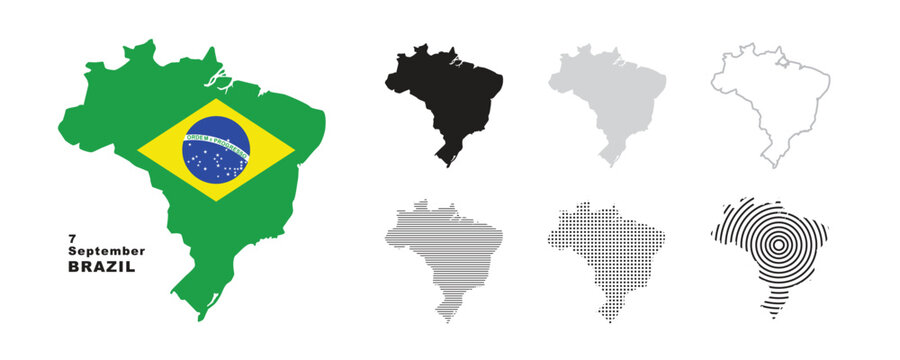 Set of isolated brazil maps. brazil flag overlaid with flag proportions. Maps and traveling around the world