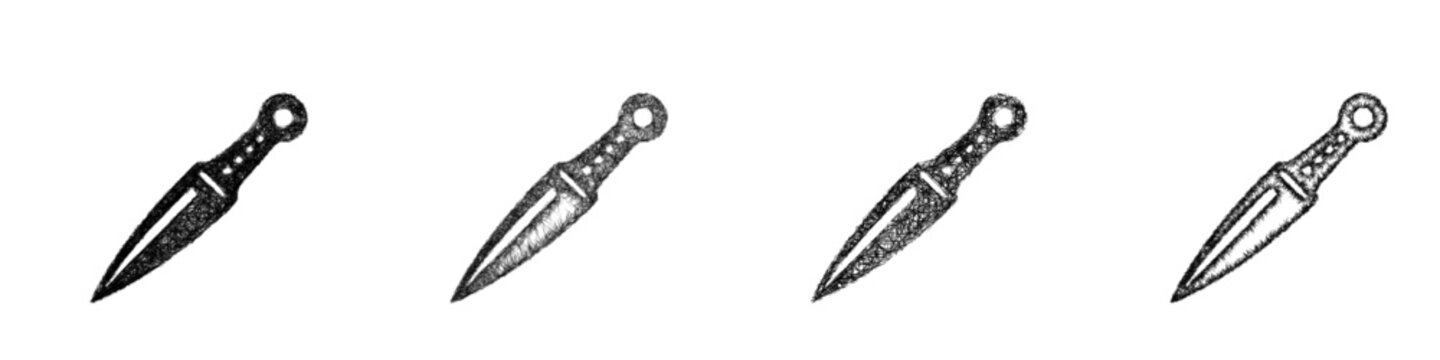 Sketch throwing knife icon design set
