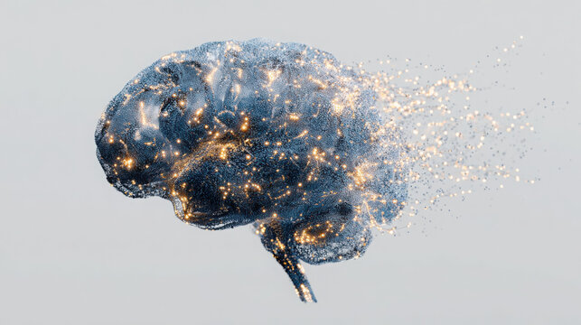 A creative illustration of a brain exploding with sparkling particles