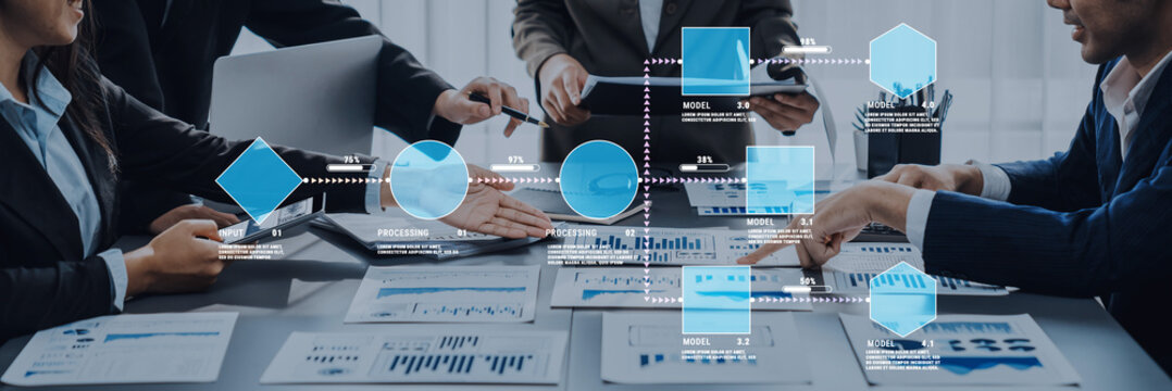 Dynamic Business Meeting with Data Analysis and Visual Charts Displayed on Table for Strategic Planning and Decision Making Quark.