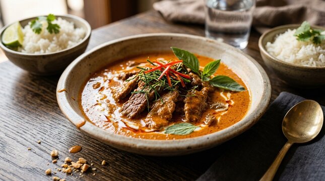 Rich Thai Panang Curry with Beef and Kaffir Lime Leaves
