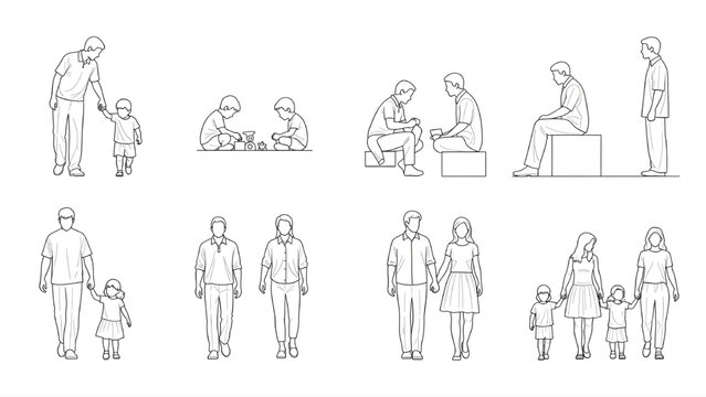 Family Human Scale Figures 12 Element Set for Architectural Plans &ndash; AutoCAD CAD Blueprint Entourage Drawing