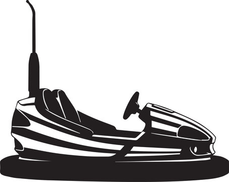 Bumper car, amusement park ride, vector illustration, black and white