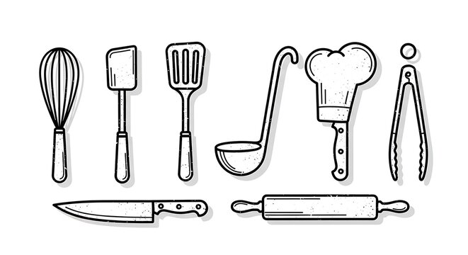 Various kitchen utensils and tools for cooking and baking in a vector illustration