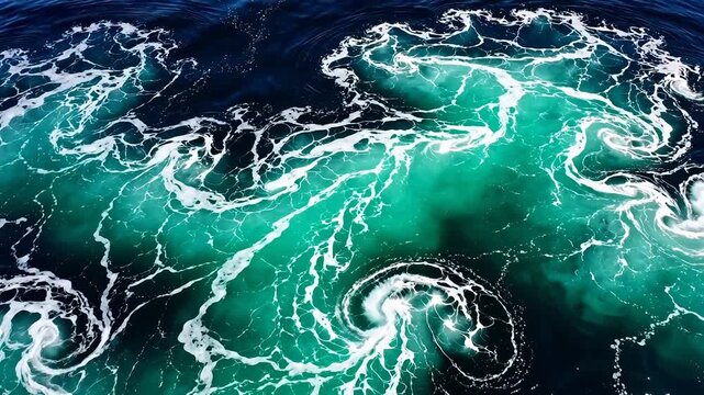 Aerial view of swirling ocean waves