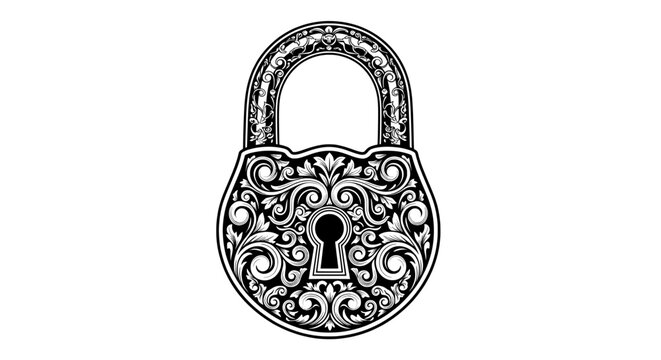 Vintage floral padlock with ornate swirls and symmetrical detailing