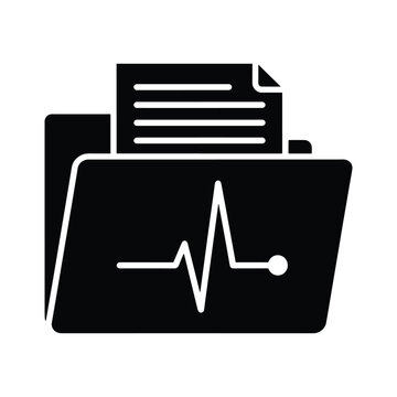 Medical history file with folder and heart pulse line