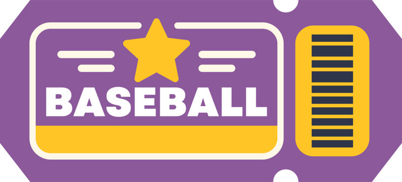 Purple baseball game ticket with yellow star and barcode showing admission