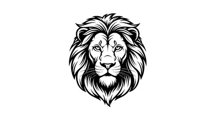 Fototapeta premium Bold black and white lion head with flowing tribal mane