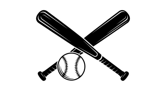 Crossed baseball bats with stitched ball on white