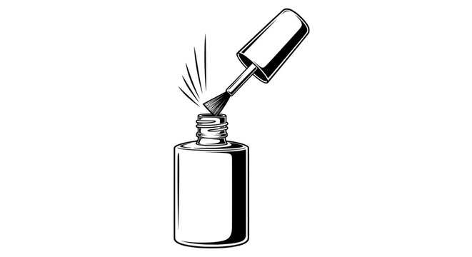 Black and white line drawing of nail polish bottle with brush applying polish