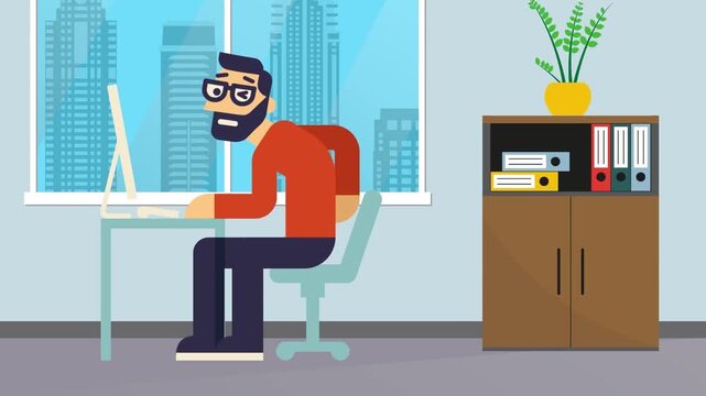 Freelancer working on computer at home office remote work productivity modern workspace cartoon
