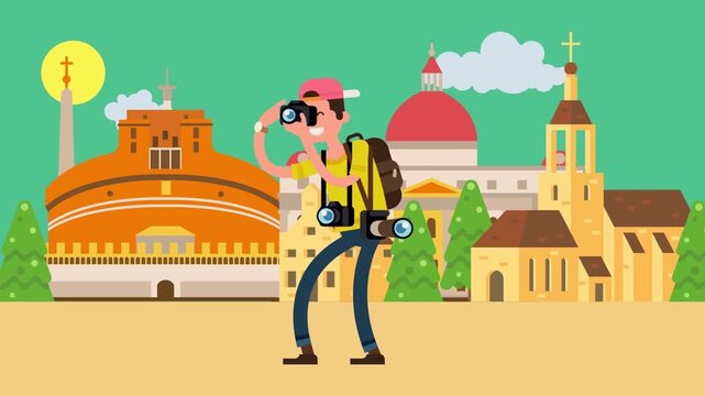 Travel photographer taking pictures of historical architecture tourism exploration