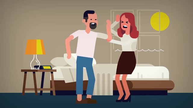 Couple arguing in bedroom relationship conflict misunderstanding domestic dispute