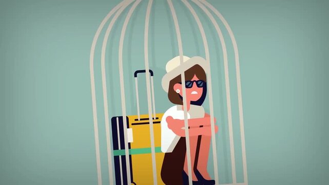 Sad girl sitting in cage depression mental health concept loneliness emotional struggle