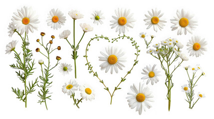 Obraz premium Daisy floral elements heart shape, isolated on transparent background