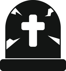 Obraz premium Tombstone icon with a cross and cracked details, symbolizing death and memorial