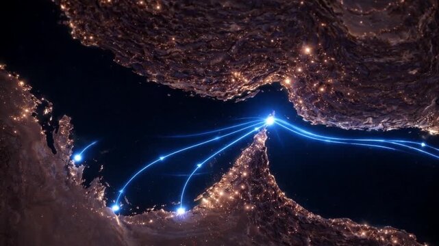Global Oil Shipping Through Strait of Hormuz &ndash; Middle East Maritime Trade Routes Night Satellite View