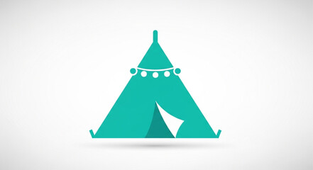 Teal Teepee Tent Illustration with Garland Decoration and Open Flap. © Samsul