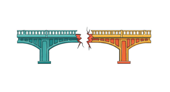 Broken bridges conceptual illustration symbolizing division disconnection