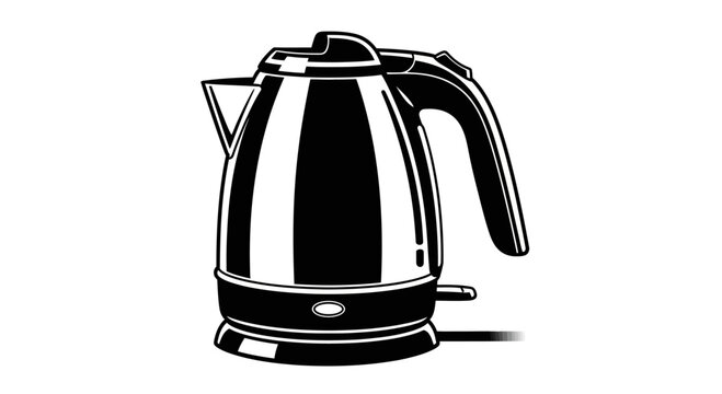 Black and White Vector Illustration of a Modern Electric Kettle