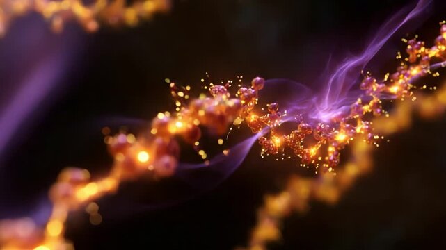 Captivating Visualization of Molecular Structures Featuring Glowing Particles and Energetic Waves, Symbolizing Intricate Nature of Cellular Processes