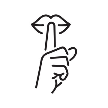  Please do quite pssst icon. Woman lips with finger showing silence sign. Do not disturb can be used for library infographic symbol. Editable vector illustration. Design on white background 