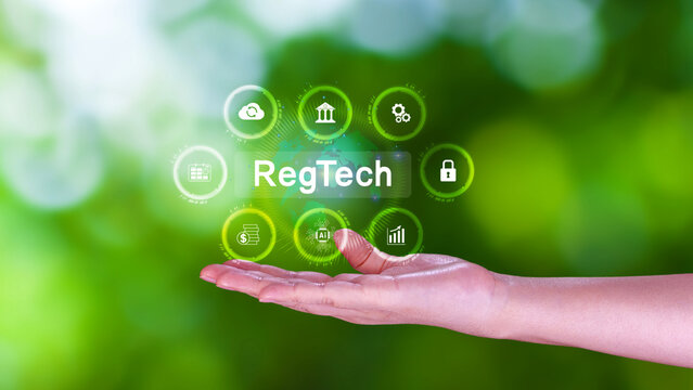 Regtech, Regulatory technology concept, management of regulatory processes with financial industry through technology, Regulatory monitoring, reporting and compliance, Machine learning tech.