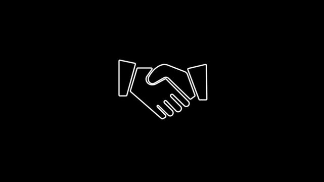 Handshake symbol concept . Animation of shaking hands icon in outline design, animated on a black background. Glowing Neon Handshake.4k video