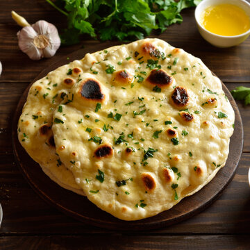 Homemade indian naan bread with garlic butter
