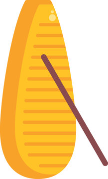 Colorful flat design illustration of a yellow guiro percussion instrument with its playing stick