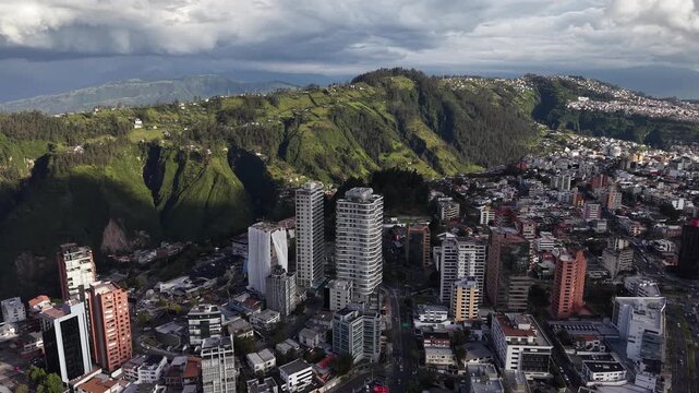 Aerial View of El Panecillo Virgen de Quito Statue Overlooking Quito Ecuador 07