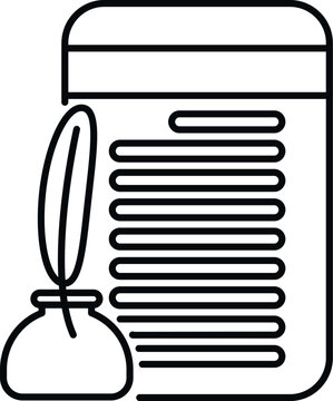 Quill pen emerging from an inkwell next to a document with text lines