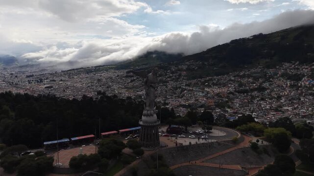Aerial View of El Panecillo Virgen de Quito Statue Overlooking Quito Ecuador 07