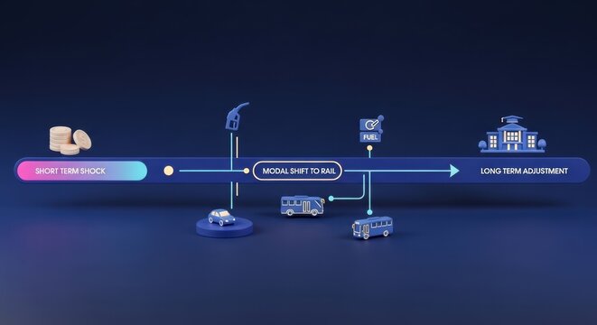 Conceptual timeline showing modal shift from cars to rail due to economic shock