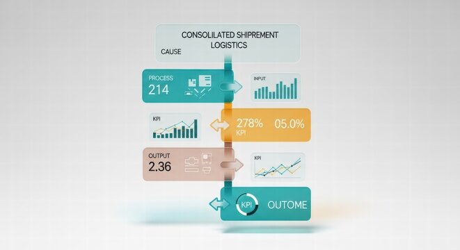 Consolidated shipment logistics process flow with KPIs and outcomes