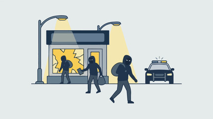 Burglars Fleeing Store with Stolen Goods as Police Car Approaches © Vision Plus Studio