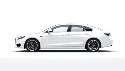 Fototapeta premium Modern white sedan car presented in a clean studio setting with a white background