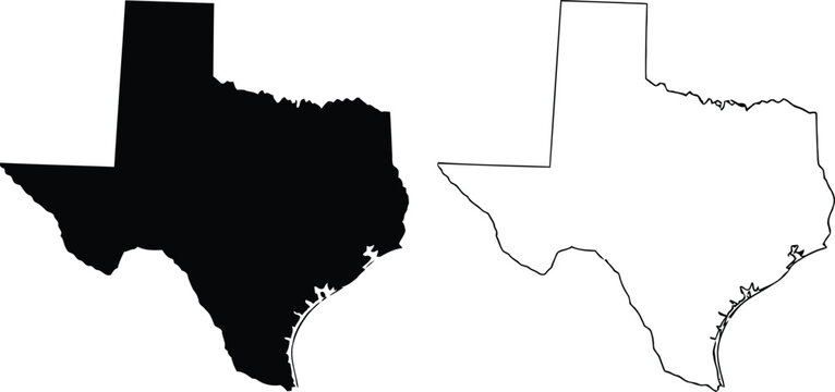 A graphic illustration showing the outline of the state of texas in both solid and linear styles Vector