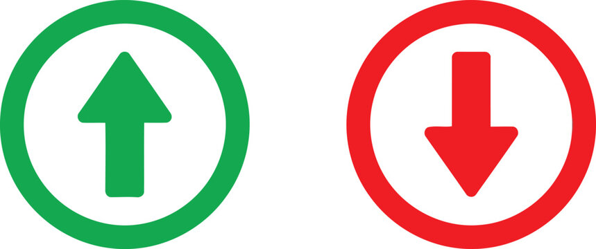 A green circle with an upward pointing arrow and a red circle with a downward pointing arrow icon Vector