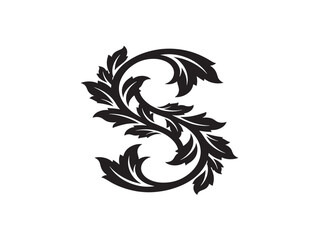 Fototapeta premium Artistic leaf swirl monogram silhouette for personalized initial designs