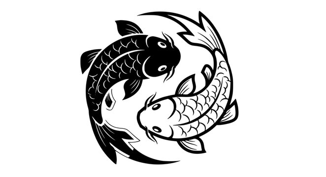 Yin yang koi fish tattoo vector with modern circular composition and minimal design isolated on white