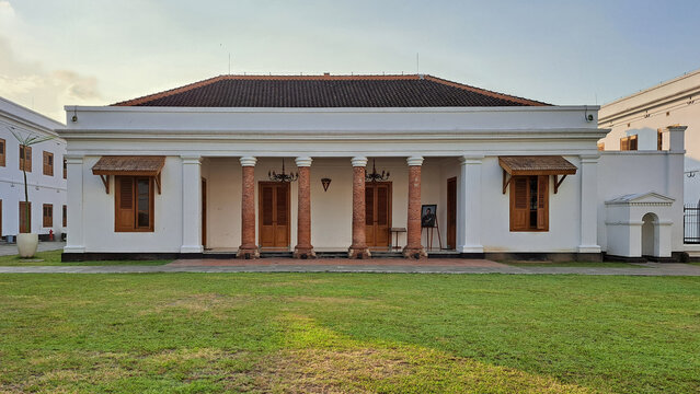 NGAWI, INDONESIA - JUNE 28, 2024: A view of the historic Dutch colonial fortress, Fort Van den Bosch (Benteng Pendem), in Ngawi, East Java. The image shows the restored 19th-century architecture, feat